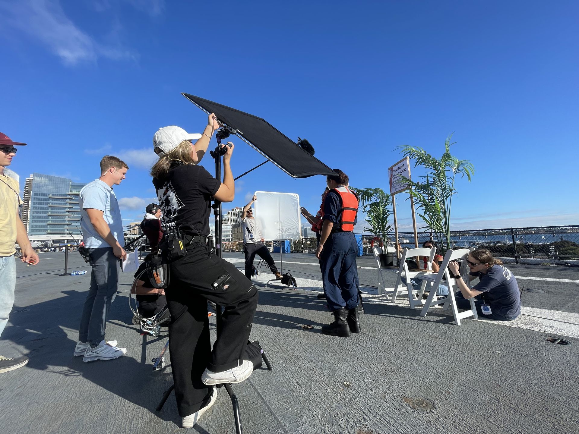 Film production on the USS Midway