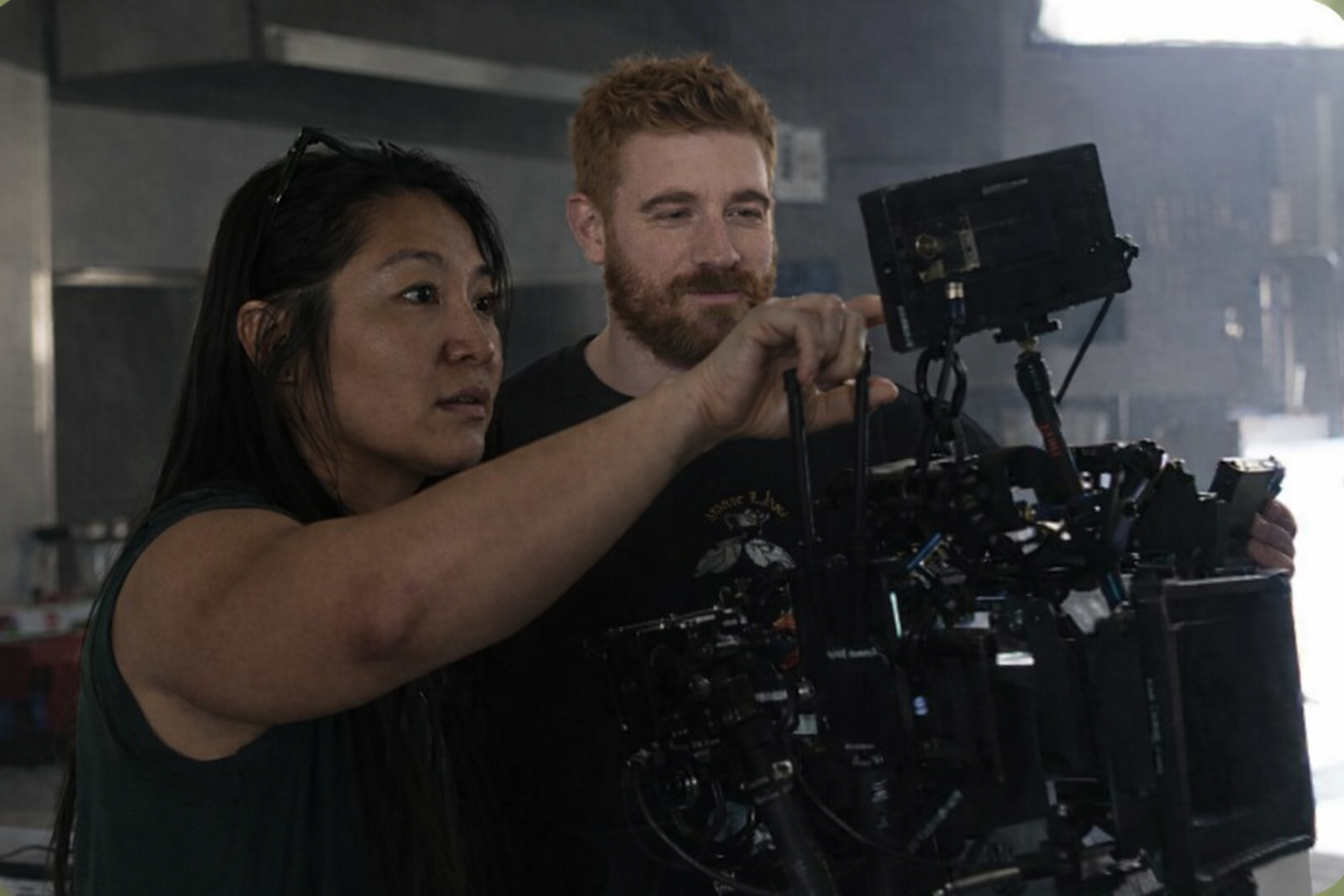 Christine Chen and Karl Wenthold on set