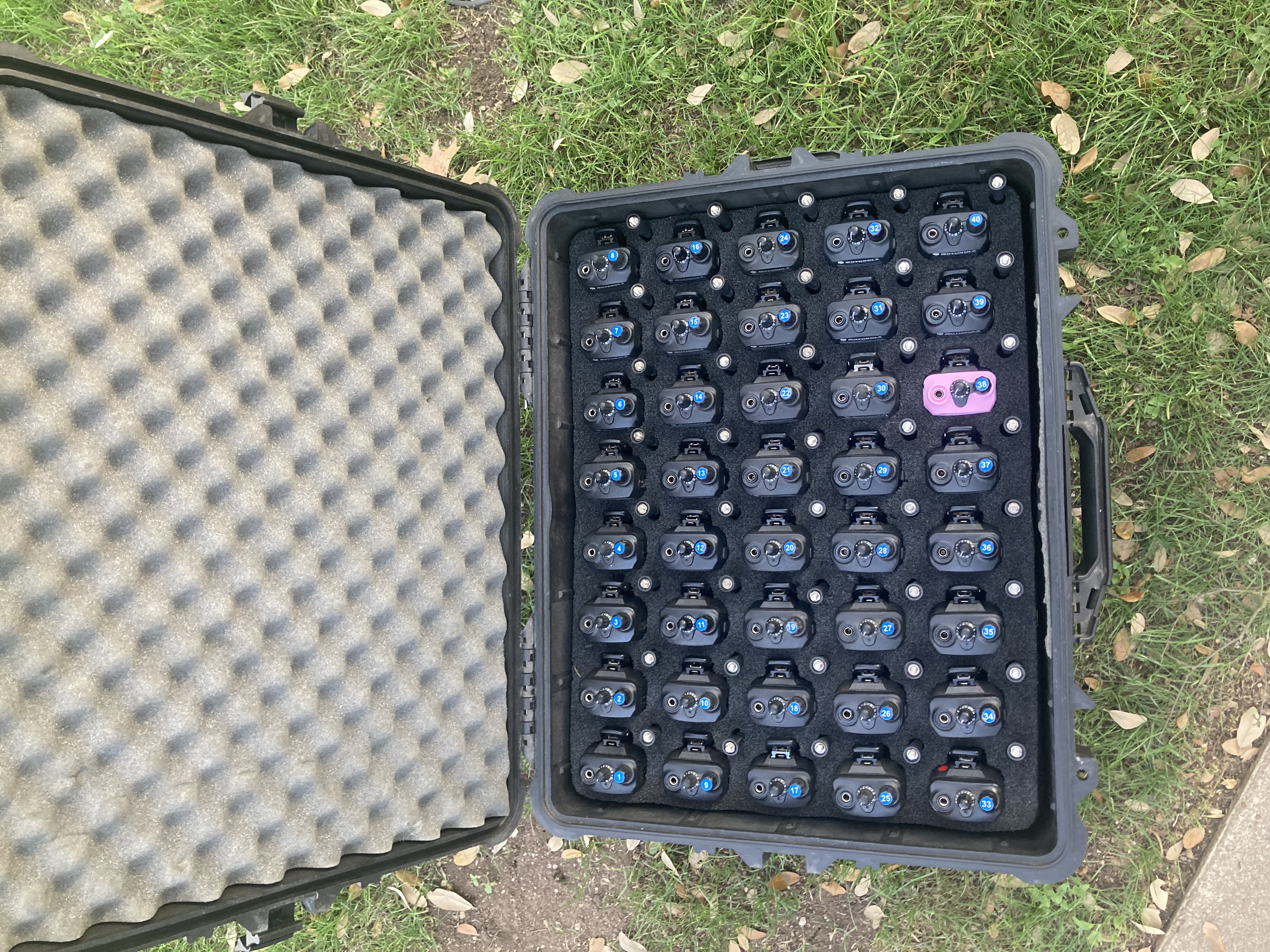 Over N Out walkie talkie case open on location